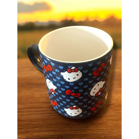 Hello Kitty Sanrio Valentine’s Day Coffee Mug Cup Blue Red Bows Heart Handle NEW - Picture 7 of 10